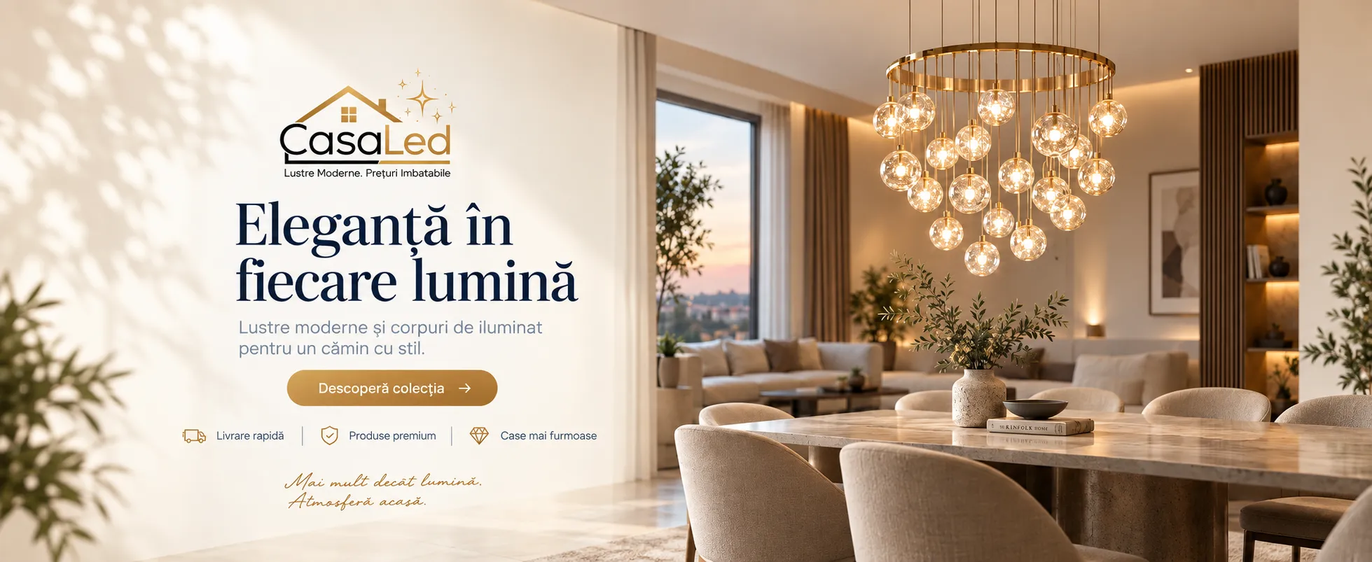 Sufragerie contemporana iluminata seara
