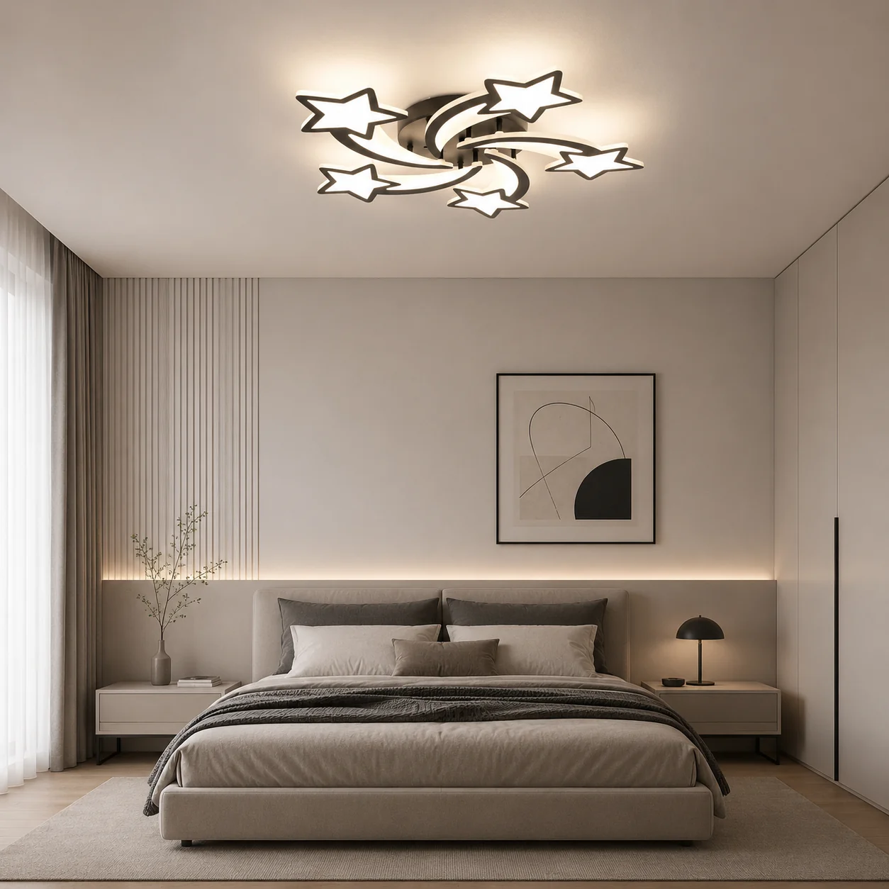 Lustra LED 100W, 5 Stele, cu Telecomandă, Negru