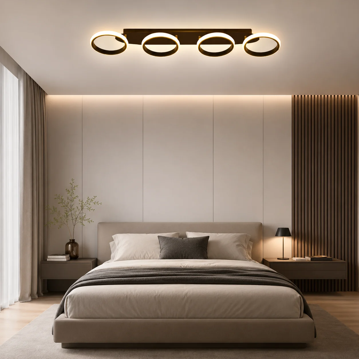 Lustra LED 88W, 4 Cercuri, Negru